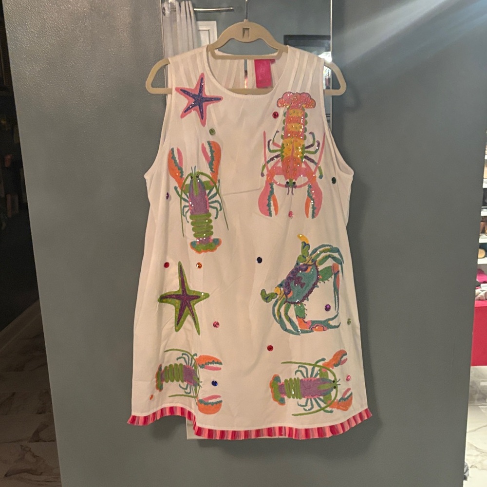 QUEEN OF SPARKLES White Dress with Colorful Sea Creatures